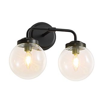 POWLIG Modern Vanity Light Fixture - 2-Light Bathroom Mirror Lighting with Clear Glass Globe Shades