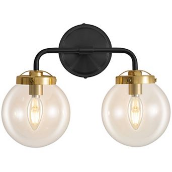 POWLIG Modern Vanity Light Fixture - 2-Light Bathroom Mirror Lighting with Clear Glass Globe Shades