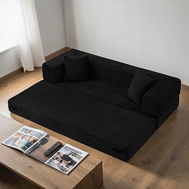 Lufeiya Corduroy 3 Seat Convertible Sofa Bed, Foam Couch with Two Tier Structure for Living