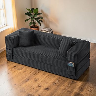 Lufeiya Corduroy 3 Seat Convertible Sofa Bed, Foam Couch with Two Tier Structure for Living