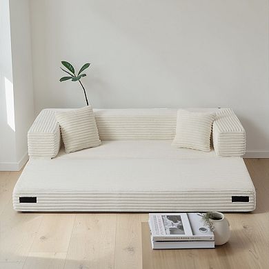 Lufeiya Corduroy 3 Seat Convertible Sofa Bed, Foam Couch with Two Tier Structure for Living