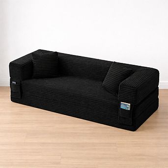 Lufeiya Corduroy 3 Seat Convertible Sofa Bed, Foam Couch with Two Tier Structure for Living