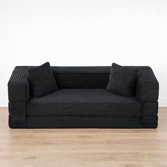 Lufeiya Corduroy 3 Seat Convertible Sofa Bed, Foam Couch with Two Tier Structure for Living