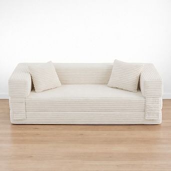 Lufeiya Corduroy 3 Seat Convertible Sofa Bed, Foam Couch with Two Tier Structure for Living