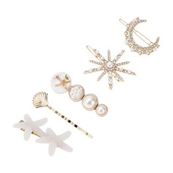 Fashion Multiple Shapes Hair Clips for Home Beige 5 pc