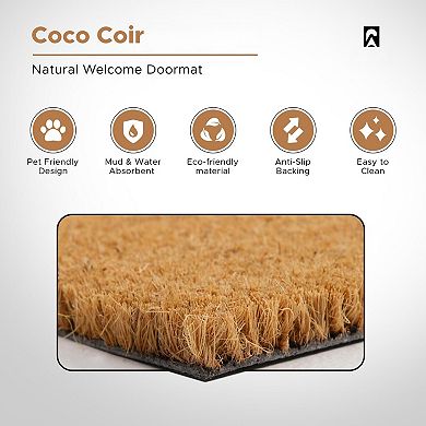 Cat Coconut Fiber Doormat 17"x29" Heavy-Duty Non-Slip