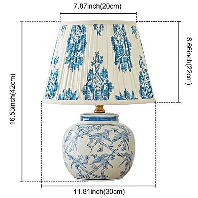 POWLIG Modern Porcelain Glaze Ceramic Table Lamp 16.53", Chinoiserie Style Decorative Lighting