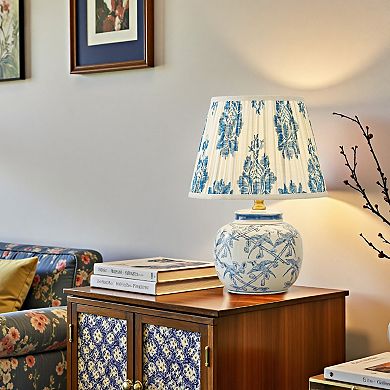 POWLIG Modern Porcelain Glaze Ceramic Table Lamp 16.53", Chinoiserie Style Decorative Lighting