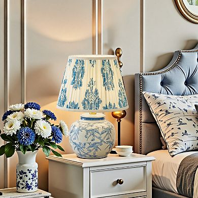 POWLIG Modern Porcelain Glaze Ceramic Table Lamp 16.53", Chinoiserie Style Decorative Lighting