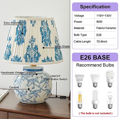 POWLIG Modern Porcelain Glaze Ceramic Table Lamp 16.53", Chinoiserie Style Decorative Lighting