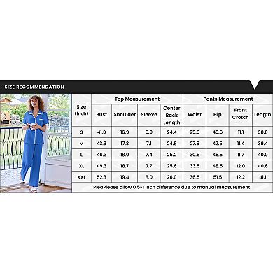 Ekouaer Women's Pajamas Button Down Notch Collar Soft Short Sleeve Pjs with Long Pant Lounge Set