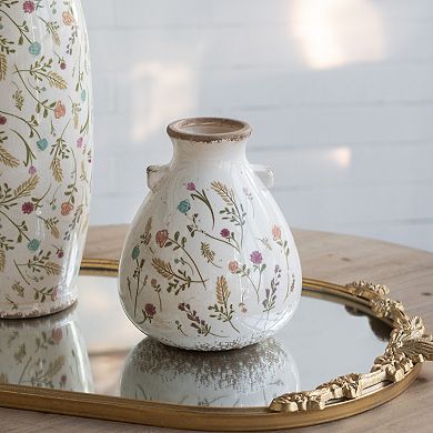 6.7x6.7x7.7" Round Ceramic Accent Vase with Multi-Colored Floral Motifs