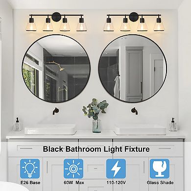 POWLIG 30.3" Modern Vanity Light, 4-Light Dimmable Bathroom Fixture with Clear Cone Glass Shades