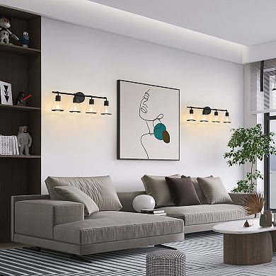 POWLIG 30.3" Modern Vanity Light, 4-Light Dimmable Bathroom Fixture with Clear Cone Glass Shades