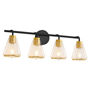 POWLIG 30.3" Modern Vanity Light, 4-Light Dimmable Bathroom Fixture with Clear Cone Glass Shades