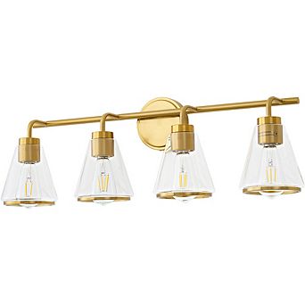 POWLIG 30.3" Modern Vanity Light, 4-Light Dimmable Bathroom Fixture with Clear Cone Glass Shades