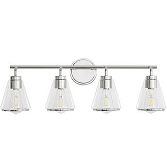 POWLIG 30.3" Modern Vanity Light, 4-Light Dimmable Bathroom Fixture with Clear Cone Glass Shades