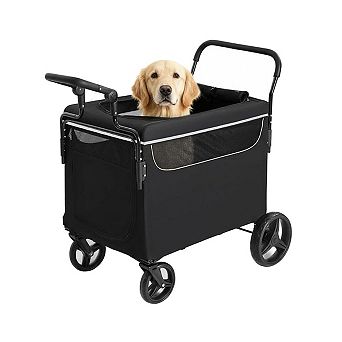 2-in-1 Push-Pull All Terrain Cart with Ramp, Foldable Design for Medium Dogs