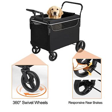 2-in-1 Push-Pull All Terrain Cart with Ramp, Foldable Design for Medium Dogs