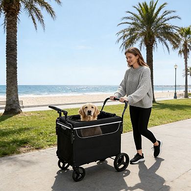 2-in-1 Push-Pull All Terrain Cart with Ramp, Foldable Design for Medium Dogs