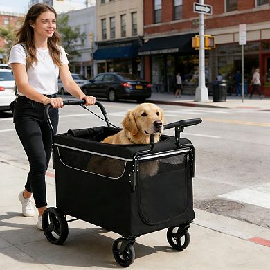 2-in-1 Push-Pull All Terrain Cart with Ramp, Foldable Design for Medium Dogs