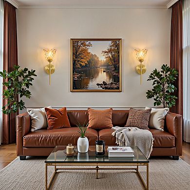 POWLIG Floral Glass Wall Sconce, Shade & Antique Gold Finish, 6.5" Modern Wall Light