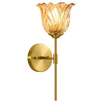 POWLIG Floral Glass Wall Sconce, Shade & Antique Gold Finish, 6.5" Modern Wall Light