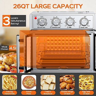 26 Qt French Door Air Fryer Toaster Oven 1700W Convection Stainless Steel