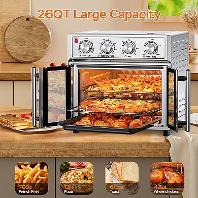 26 Qt French Door Air Fryer Toaster Oven 1700W Convection Stainless Steel