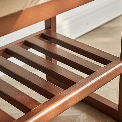 Walnut Color Solid Wood Shoe Bench, Beech Wood Storage Rack Organizer, High Rebound Sponge Cushion
