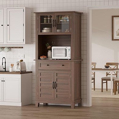 72in Tall Kitchen Pantry Hutch Bar Cabinet with Microwave Stand