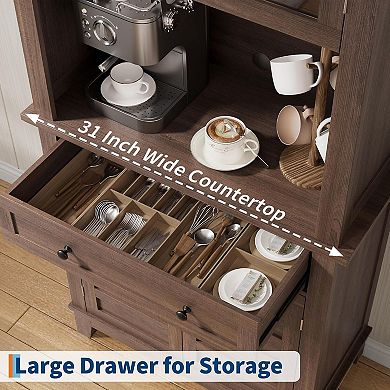 72in Tall Kitchen Pantry Hutch Bar Cabinet with Microwave Stand