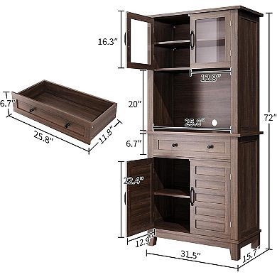 72in Tall Kitchen Pantry Hutch Bar Cabinet with Microwave Stand
