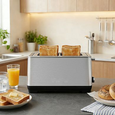 4 Slice Long Slot Toaster Extra Wide Slots 6 Browning Settings Stainless Steel