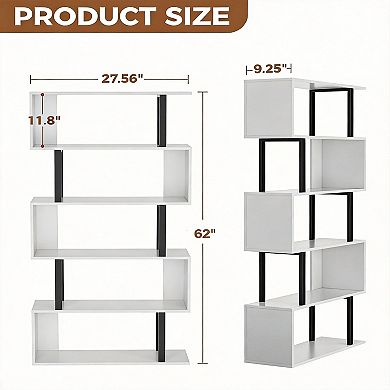 5-Tier S-Shaped Bookcase for Home - Durable, Space-Saving, Easy Assembly