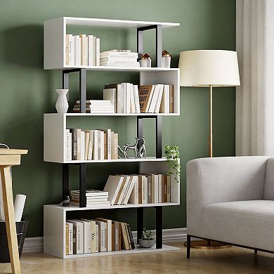 5-Tier S-Shaped Bookcase for Home - Durable, Space-Saving, Easy Assembly