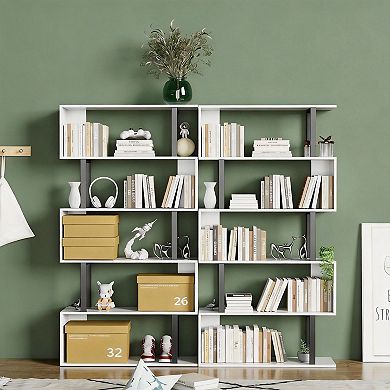 5-Tier S-Shaped Bookcase for Home - Durable, Space-Saving, Easy Assembly