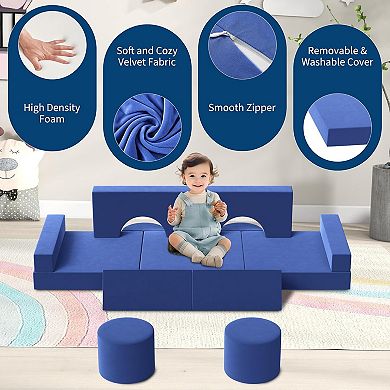 13-Piece Modular Play Couch - Convertible Foam Toddler Sofa Set with Washable Soft Covers