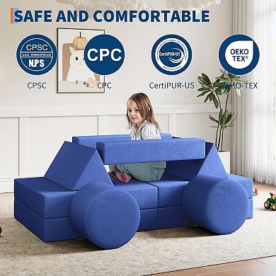 13-Piece Modular Play Couch - Convertible Foam Toddler Sofa Set with Washable Soft Covers