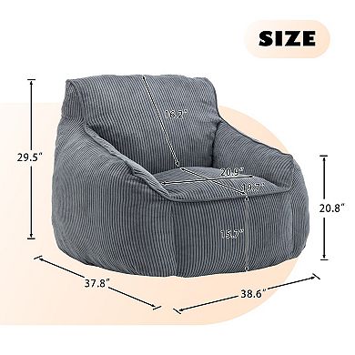 Giant Corduroy Bean Bag Chair Sofa with Armrests