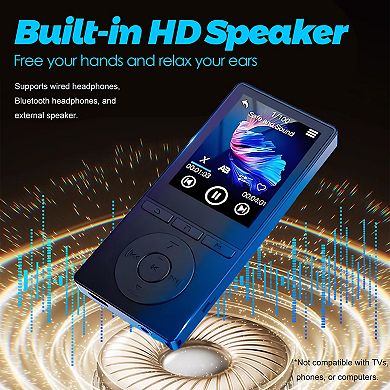 2.4" HiFi Sound Bluetooth Music MP3 Player 32GB with Speaker, Recorder, FM Radio, E-Book function