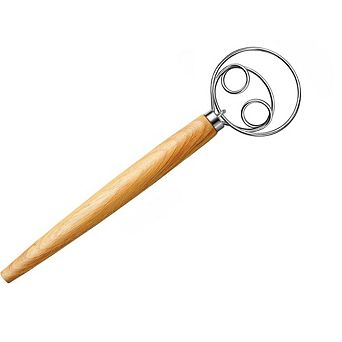 Great Ambitions Danish Dough Whisk: Stainless Steel Baking Tool with Wood Handle