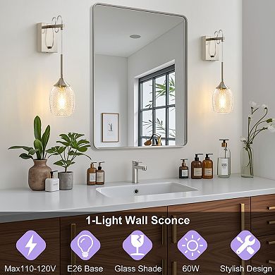 POWLIG 5.11" Modern Adjustable Wall Sconces - Dimmable Bathroom Lighting with Glass Shade