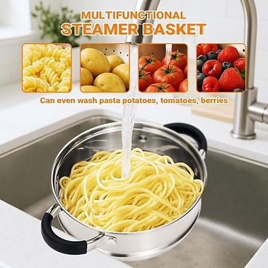 Great Ambitions Stainless Steel Steamer Pot, 3.2QT with Basket, 3-Ply Bottom