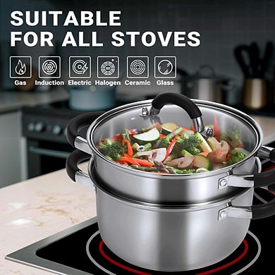 Great Ambitions Stainless Steel Steamer Pot, 3.2QT with Basket, 3-Ply Bottom