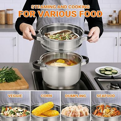 Great Ambitions Stainless Steel Steamer Pot, 3.2QT with Basket, 3-Ply Bottom