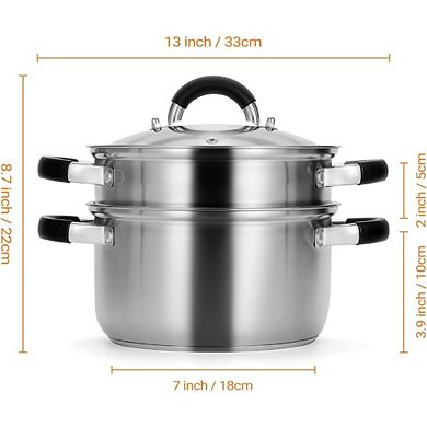 Great Ambitions Stainless Steel Steamer Pot, 3.2QT with Basket, 3-Ply Bottom