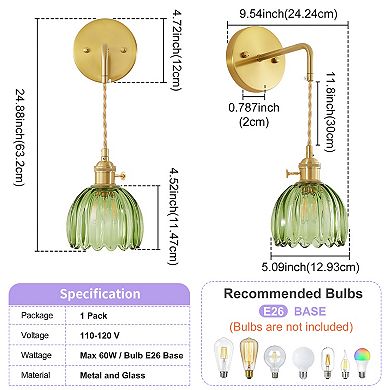 POWLIG 25" Adjustable Swing Arm Wall Sconce - Vintage-Inspired with Tulip Glass Shade