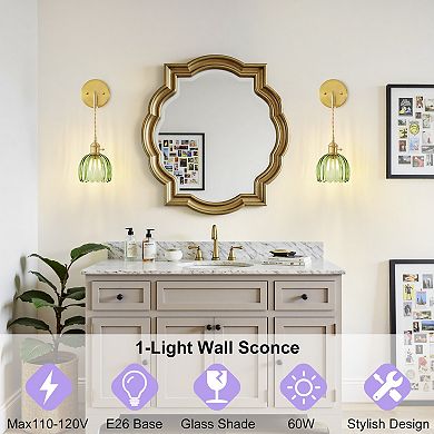 POWLIG 25" Adjustable Swing Arm Wall Sconce - Vintage-Inspired with Tulip Glass Shade