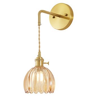 POWLIG 25" Adjustable Swing Arm Wall Sconce - Vintage-Inspired with Tulip Glass Shade